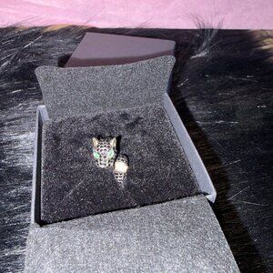 Black Crystal Cat Ring Green Eye Gold Tone Wrap Ring Statement Jewelry Size 8